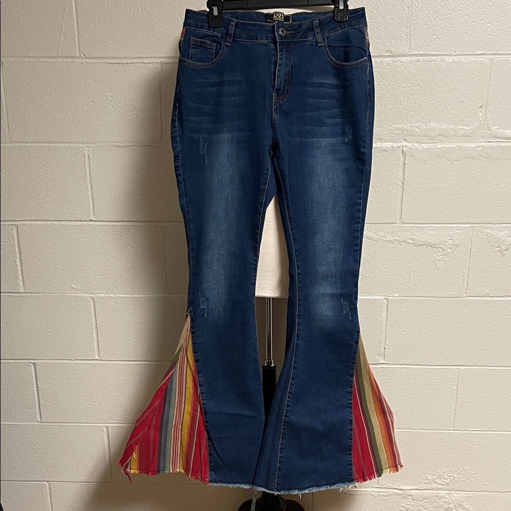 L&B Blue Flare Jeans with Colorful Inserts